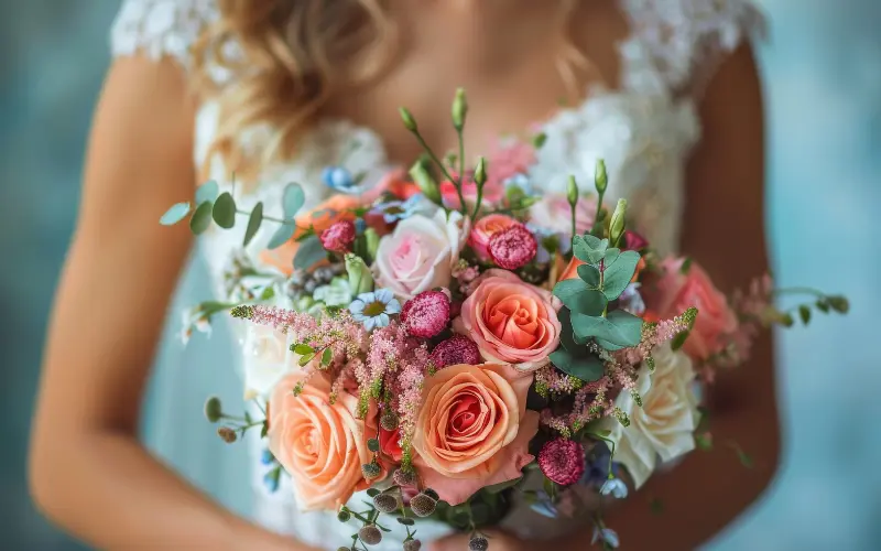 Stunning bridal bouquet with Mediterranean blooms and greenery